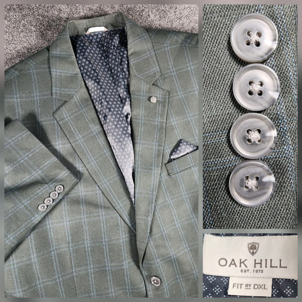 Oak Hill Blazer Mens 4XLT Green Plaid Windowpane Fit by DXL Sport Coat 58-60
